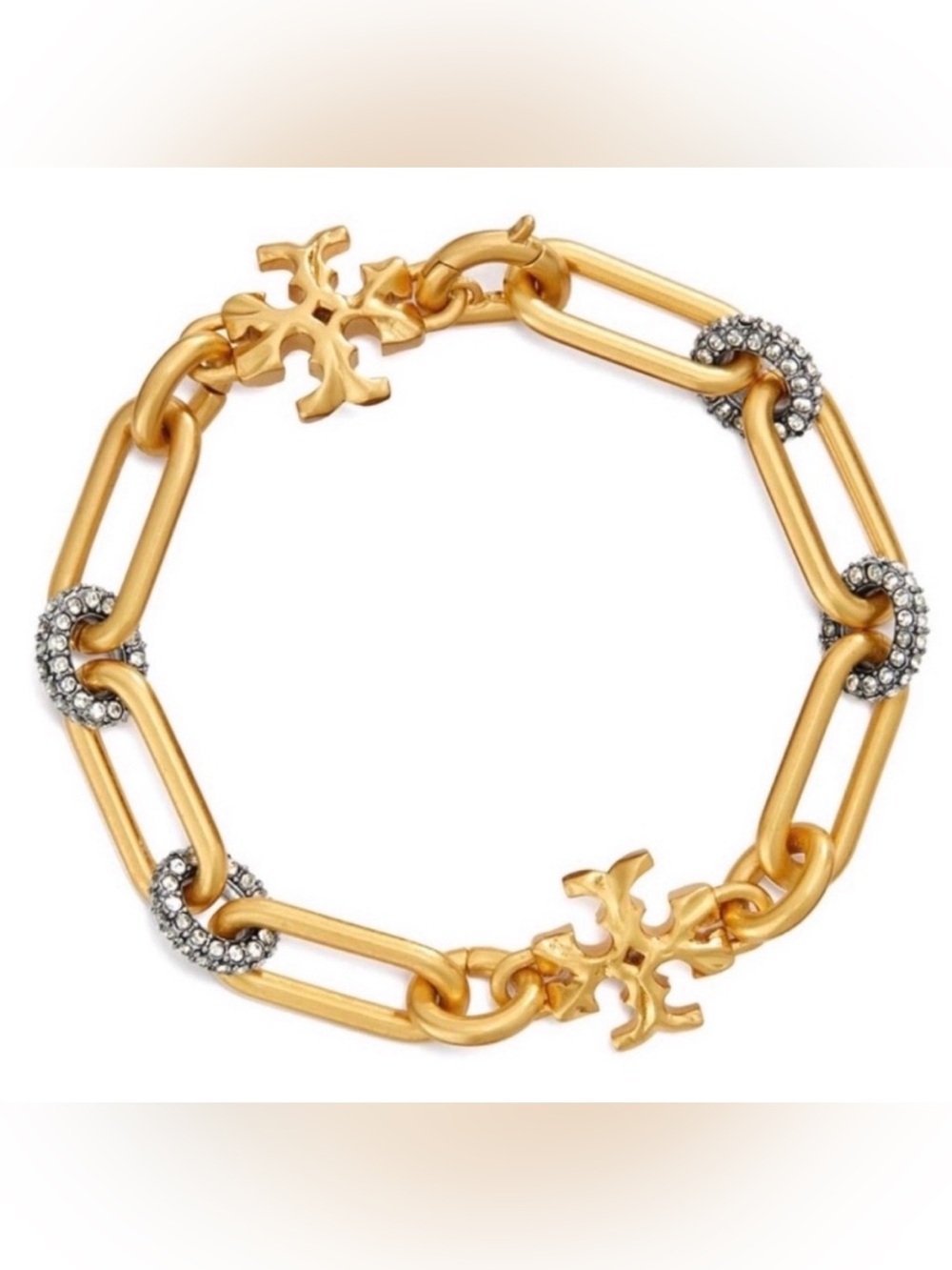 NWT Authentic Tory Burch Roxanne Pave Bracelet in rolled Tory Antique Gold